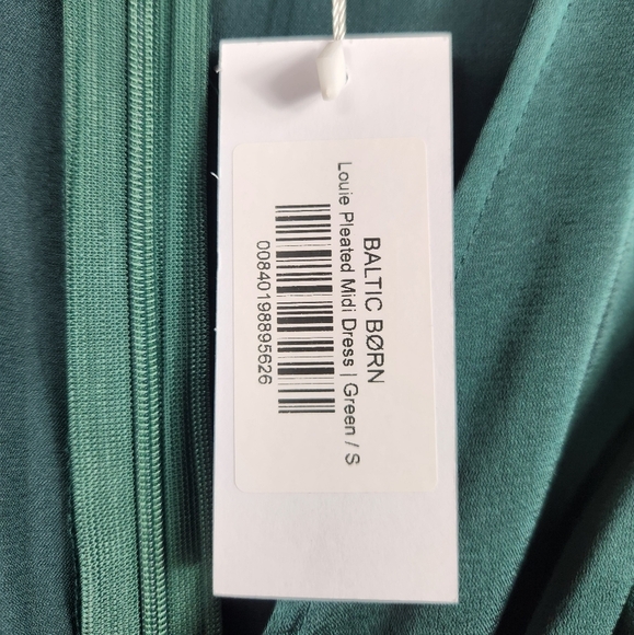 Baltic Born Satin Louie Pleated Wedding Guest Midi Dress Emerald Green Small - Picture 11 of 15